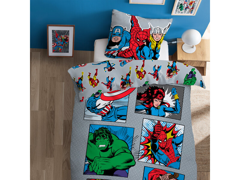Marvel Avengers Dekbedovertrek Comics - 140 x 200 + 63 x 63 cm - Katoen