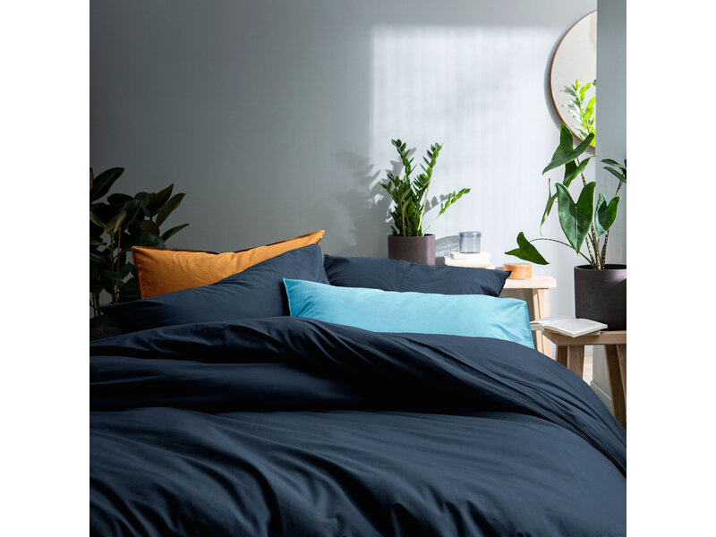Matt & Rose Dekbedovertrek Donkerblauw - 240 x 220 + 2x 65 x 65 cm - Gewassen katoen