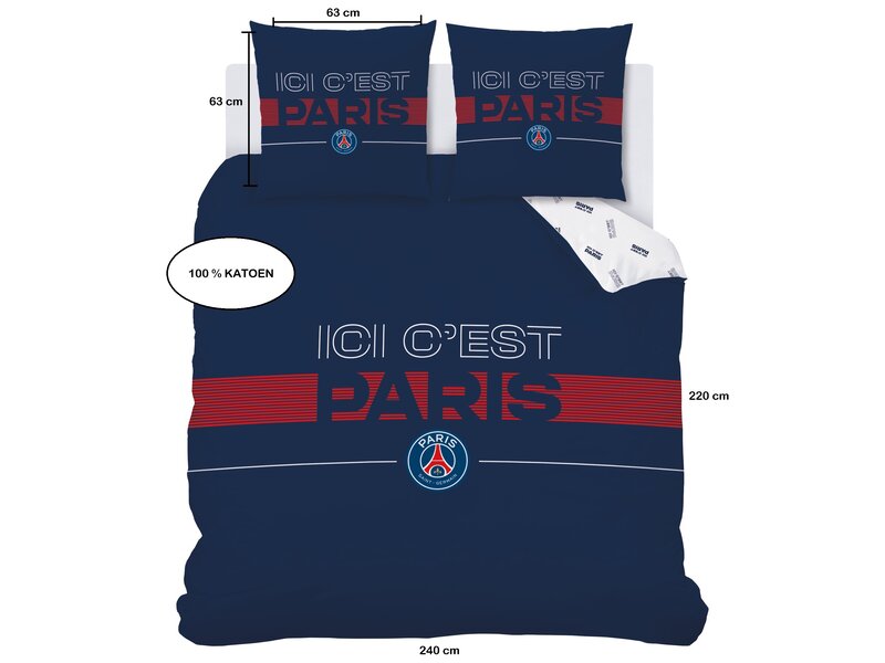 Paris Saint Germain Housse de couette Devise - 240 x 220 + 2 x 63 x 63 cm - Coton