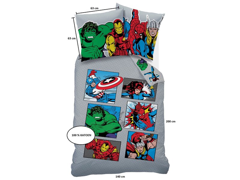Marvel Avengers Housse de couette Comics - 140 x 200 + 63 x 63 cm - Coton