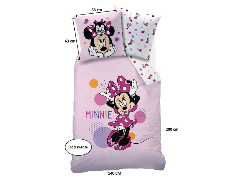 Disney Minnie Mouse Housse de couette Jolie - 140 x 200 + 63 x 63 cm - Coton