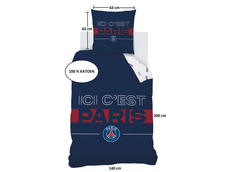 Paris Saint Germain Duvet cover Devise - 140 x 200 + 63 x 63 cm - Cotton