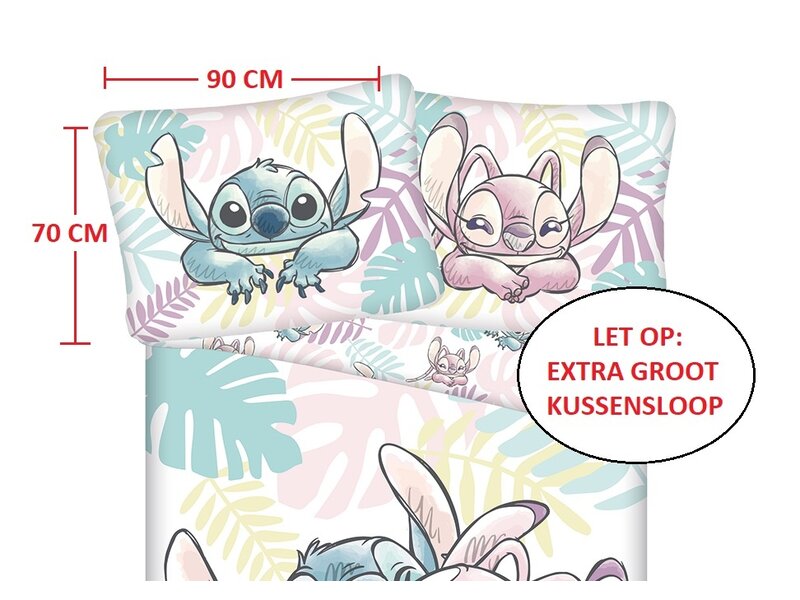 Disney Lilo & Stitch Housse de couette, Feuilles - Simple - 140 x 200 cm / 70 x 90 cm - Coton
