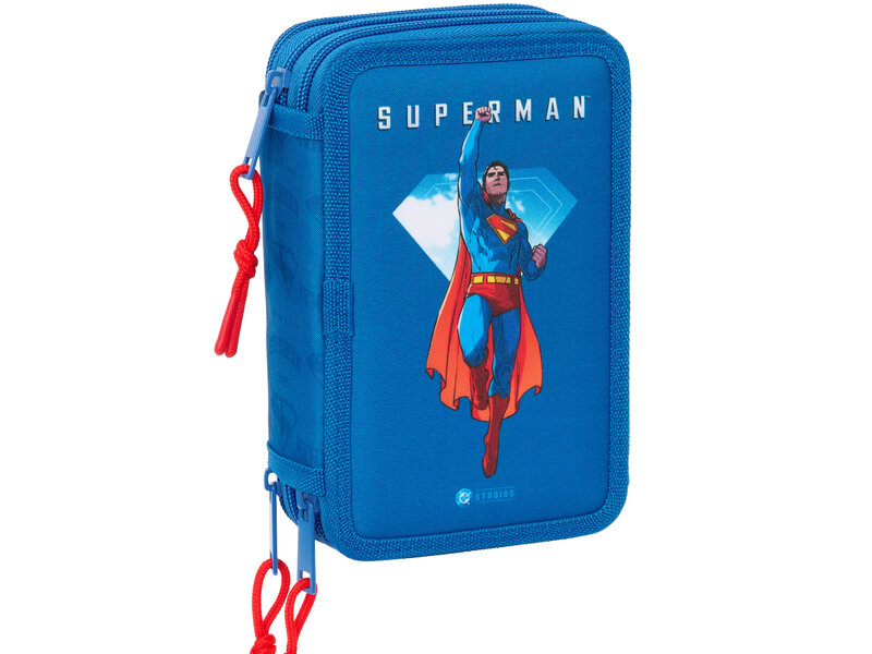 Superman Federmäppchen mit Superhelden-Füllung – 37 Teile – 19,5 x 12,5 x 5,5 cm – Polyester