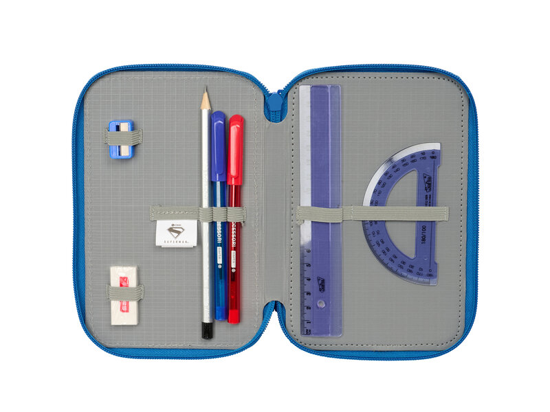 Superman Federmäppchen mit Superhelden-Füllung – 37 Teile – 19,5 x 12,5 x 5,5 cm – Polyester