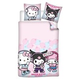 Hello Kitty & Friends Bettbezug Hello Kitty My Melody Kuromi - 140 x 200 + 65 x 65 cm - Baumwollmischgewebe