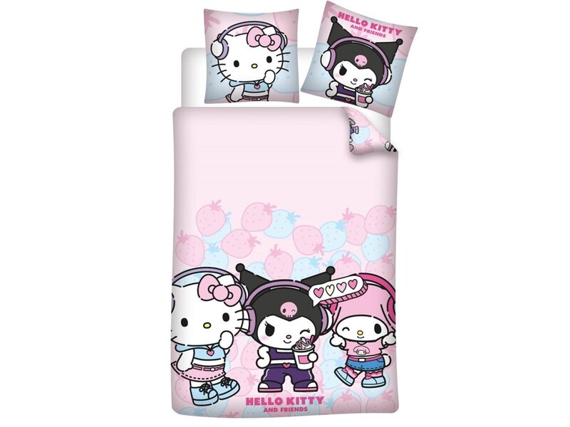 Hello Kitty & Friends Bettbezug Hello Kitty My Melody Kuromi - 140 x 200 + 65 x 65 cm - Baumwollmischgewebe