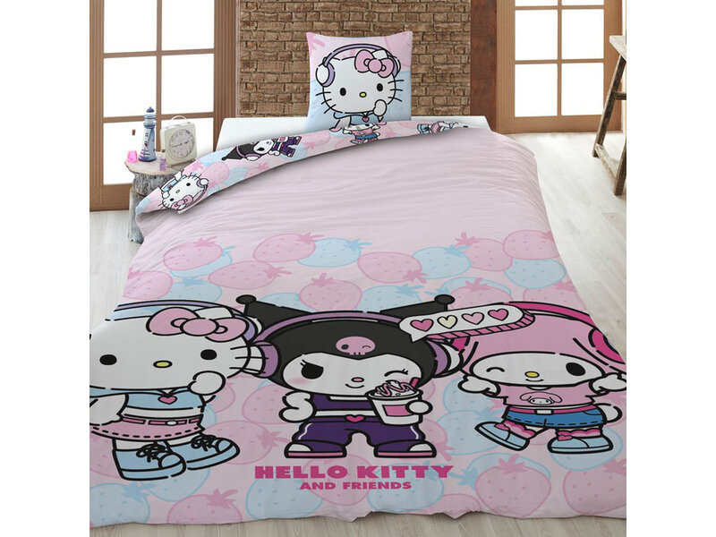 Hello Kitty & Friends Duvet cover Hello Kitty My Melody Kuromi - 140 x 200 + 65 x 65 cm - Polycotton