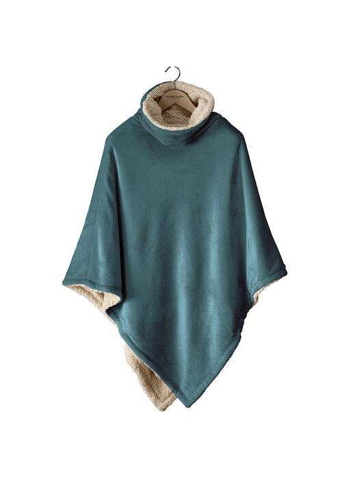 De Witte Lietaer Teddyfleece-Poncho Ganges Petrol 86 x 86 cm Polyester