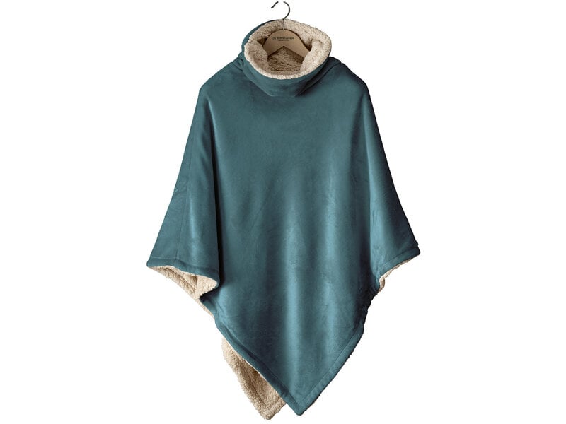 De Witte Lietaer Teddyfleece-Poncho Ganges - Petrol - 86 x 86 cm - Polyester