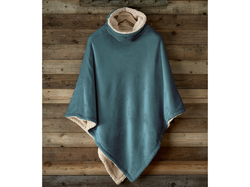 De Witte Lietaer Teddyfleece-Poncho Ganges - Petrol - 86 x 86 cm - Polyester