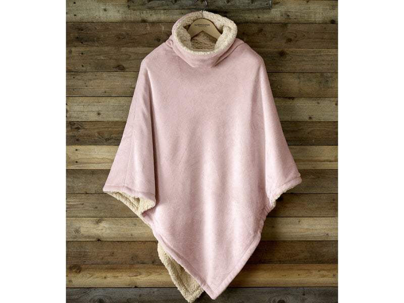 De Witte Lietaer Teddy Fleece Poncho Ganges - Vieux Rose - 86 x 86 cm - Polyester