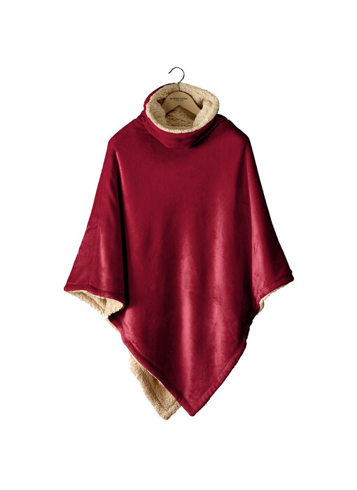 De Witte Lietaer Teddy Fleece Poncho Ganges Wine Red  86 x 86 cm Polyester