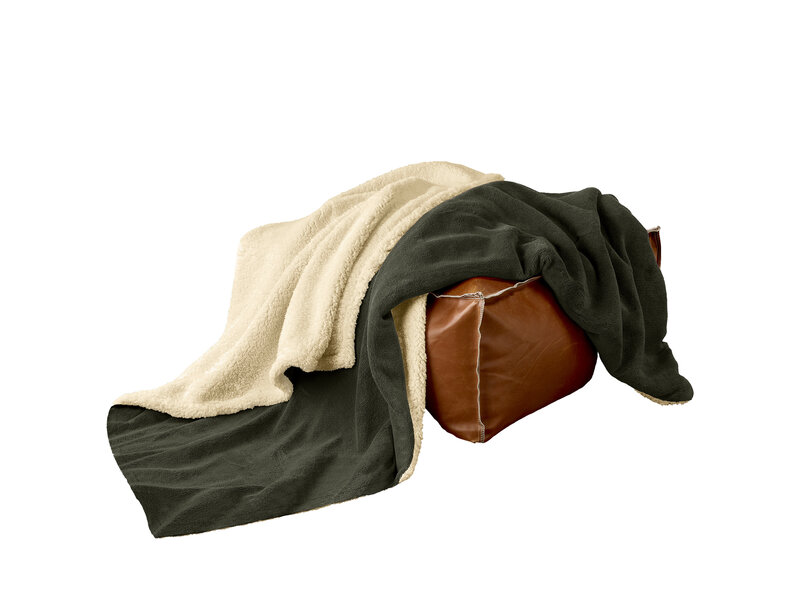 De Witte Lietaer Teddyfleece-Plaid Laya - Khaki - 150 x 200 cm - Polyester