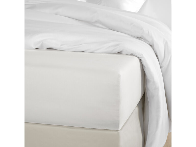 De Witte Lietaer Hoeslaken Olivia Off White - 160 x 200/220 x h 30 - Wit - Katoen Satijn