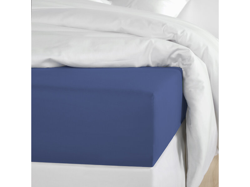 De Witte Lietaer Drap-housse Olivia Bleu Indigo - 180 x 200/220 x h 30 - Bleu - Satin de coton