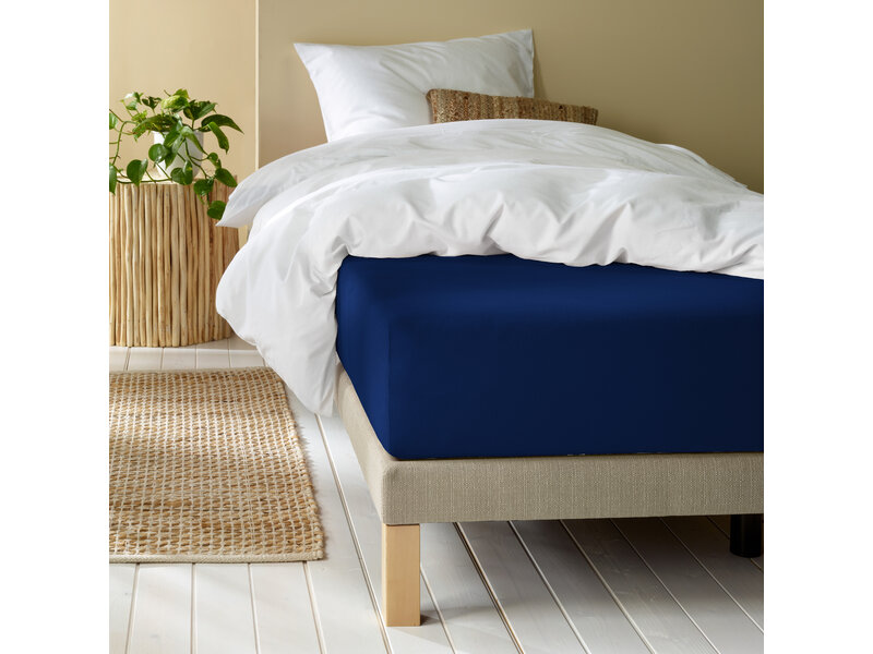 De Witte Lietaer Hoeslaken Laurence Blue Indigo - 90 x 200/220 x h 30 - Katoen Flanel