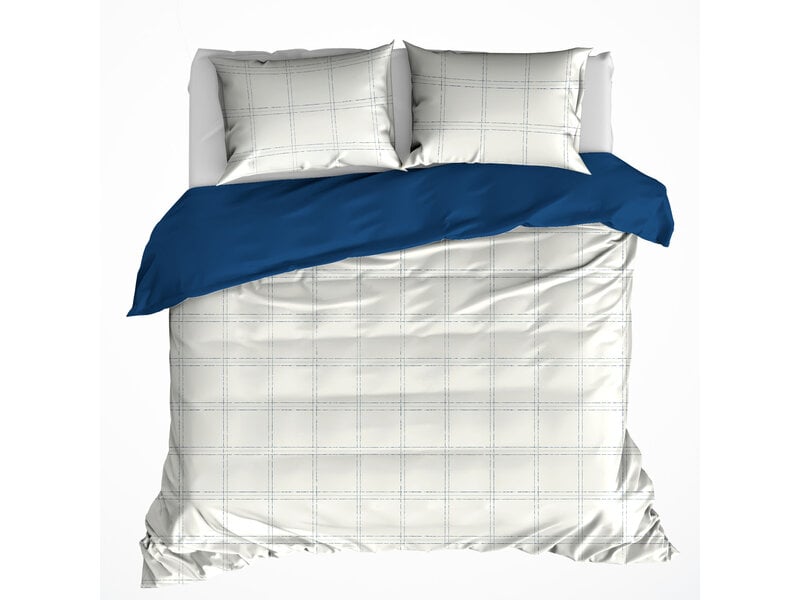 De Witte Lietaer Housse de couette Juul Bleu Indigo - 240 x 220 + (2) 60 x 70 cm - Flanelle de coton