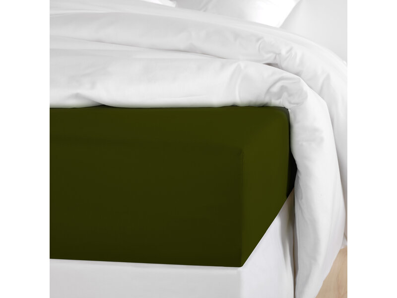 De Witte Lietaer Drap-housse Olivia Kahki - 180 x 200/220 x 30 cm - Vert - Satin de coton