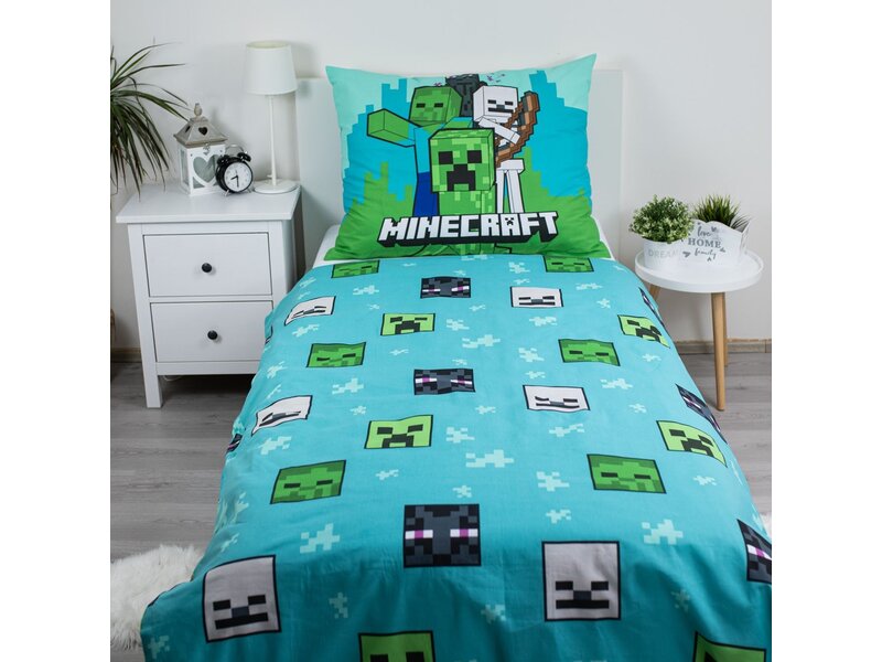 Minecraft Creepers Bettbezug – 140 x 200 cm / 70 x 90 cm – Baumwolle