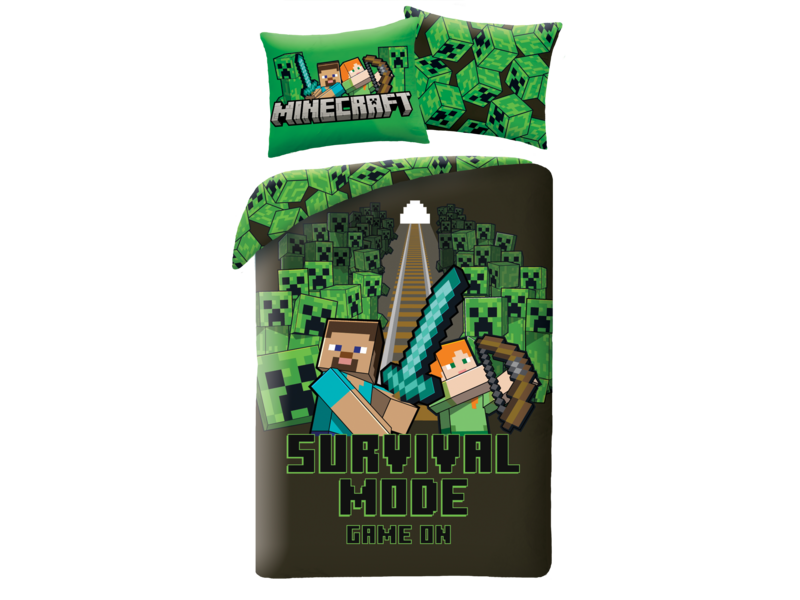 Minecraft Dekbedovertrek Survival Mode - 140 x 200 + 70 x 90 cm - Polyester