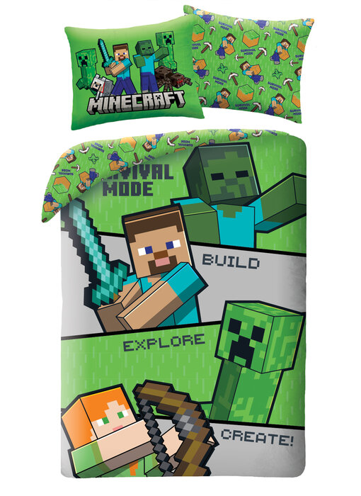Minecraft Housse de couette Survival Mode 140 x 200 + 70 x 90 cm Polyester