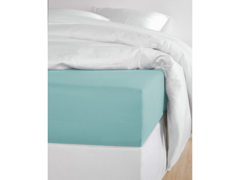De Witte Lietaer Fitted sheet Olivia Sea Angel - 180 x 200/220 x h 30 - Blue - Cotton Satin