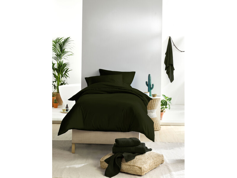 De Witte Lietaer Olivia Kahki Bettbezug - 140 x 200/220 cm - Dunkelgrün - Baumwollsatin
