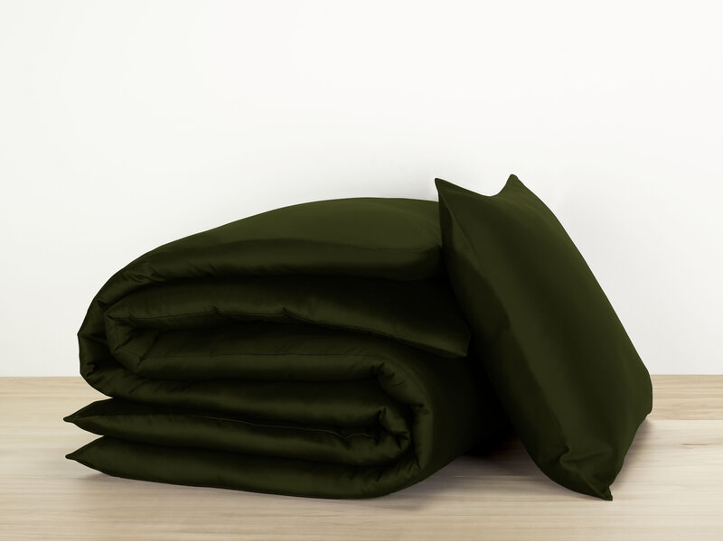 De Witte Lietaer Olivia Kahki Duvet Cover - 140 x 200/220 cm - Dark Green - Cotton Satin