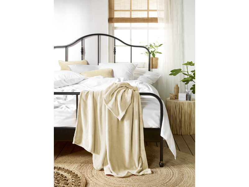 De Witte Lietaer Couverture polaire à carreaux couleur sable - 150 x 200 cm - Polyester