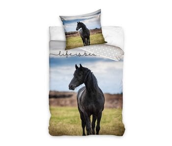 Dreamee Bettbezug Schwarzes Pferd – 140 x 200 cm – 60 x 70 cm – Baumwolle
