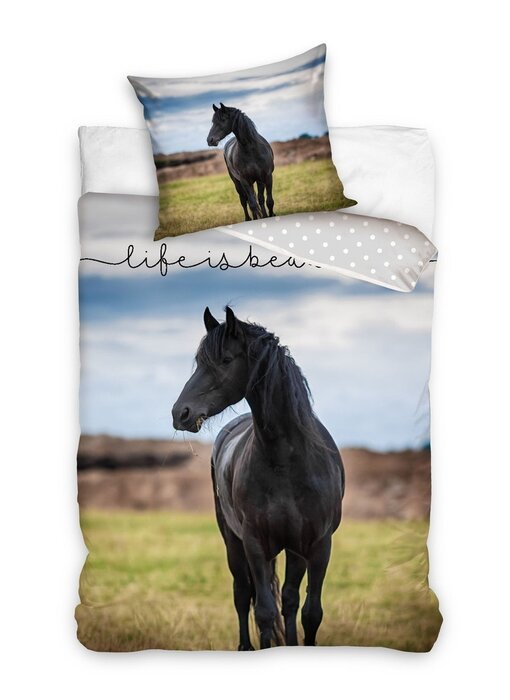 Dreamee Dekbedovertrek Zwart Paard 140 x 200 cm 60 x 70 cm Katoen