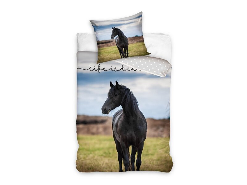 Dreamee Bettbezug Schwarzes Pferd – 140 x 200 cm – 60 x 70 cm – Baumwolle