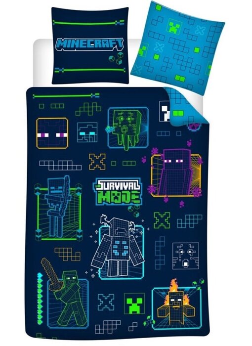 Minecraft Housse de couette Survival Mode 140 x 200 + 65 x 65 cm Polyester