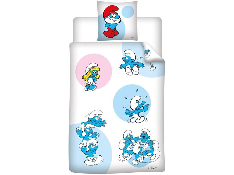 De Smurfen Dekbedovertrek Happy - 140 x 200 cm / 65 x 65 cm - polycotton