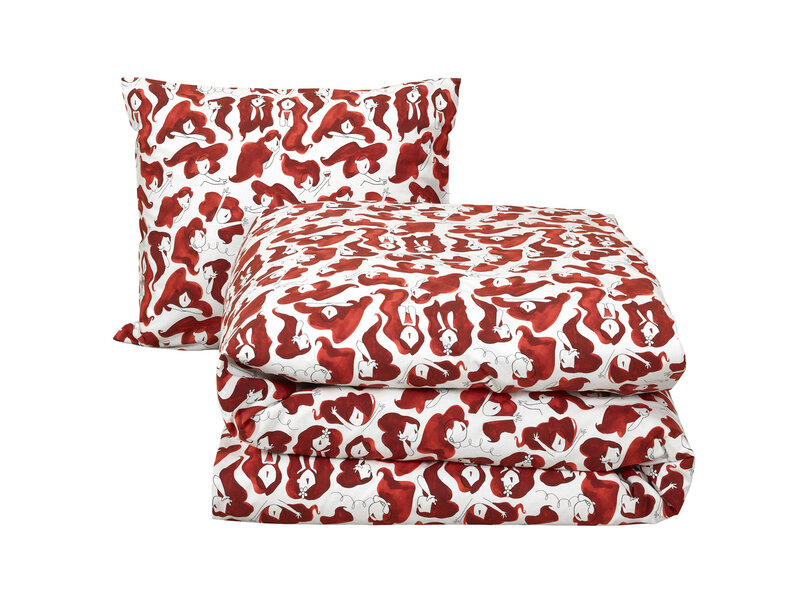 Moodit Housse de couette Odil Zoe Rouge vin - 140 x 200/220 + 60 x 70 cm - Coton