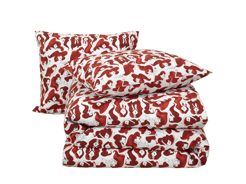 Moodit Bettbezug Odil Zoe Weinrot - 200 x 200/220 + 2 x 60 x 70 cm - Rot - Baumwolle