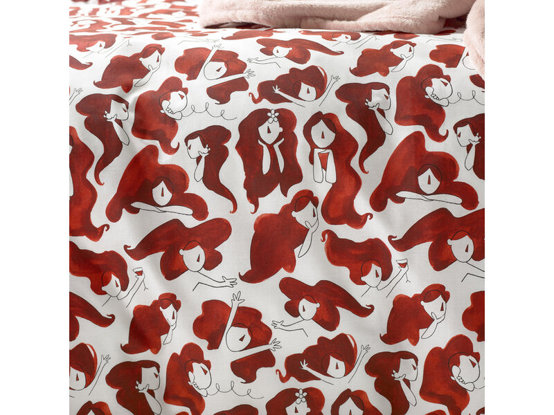 Moodit Dekbedovertrek Odil Zoe Red - 260 x 240 + 2x 60 x 70 cm - Rood - Katoen