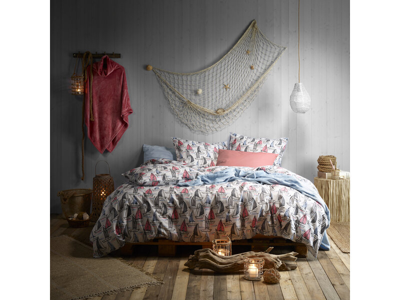 Moodit Odil Regatta Mix Duvet Cover - 240 x 220 cm + 2 x 60 x 70 cm - White - Cotton
