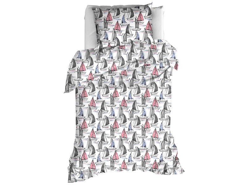 Moodit Housse de couette Odil Regatta Mix - 140 x 200/220 + 60 x 70 cm - Blanc - Coton