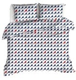 Moodit Dekbedovertrek Odil Flipo Blue Cuckoo Red - 260 x 240 + 2x 60 x 70 cm - Wit - Katoen