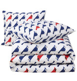 Moodit Dekbedovertrek Odil Flipo Blue Cuckoo Red - 240 x 220 + 2x 60 x 70 cm - Wit - Katoen