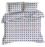 Moodit Bettbezug Odil Flipo Blau Kuckuck Rot - 200 x 200/220 + 2 x 60 x 70 cm - Weiß - Baumwolle