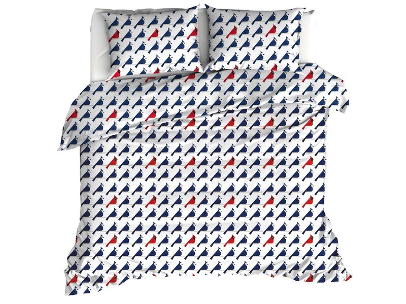 Moodit Dekbedovertrek Odil Flipo Blue Cuckoo Red - 200 x 200/220 + 2x 60 x 70 cm - Wit - Katoen