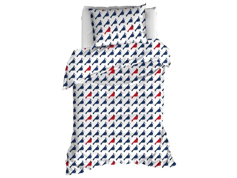 Moodit Odil Flipo Kuckucks-Roter Bettbezug – 140 x 200/220 + 60 x 70 cm – Weiß – Baumwolle