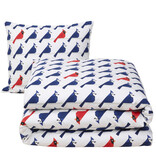 Moodit Housse de couette Odil Flipo Cuckoo Red - 140 x 200/220 + 60 x 70 cm - Blanche - Coton