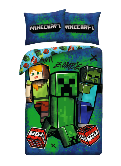 Minecraft Zombie Creeper Bettbezug 140 x 200 + 70 x 90 cm Polyester