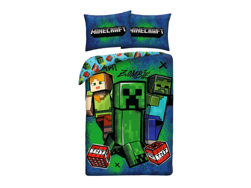Minecraft Zombie Creeper Bettbezug – 140 x 200 + 70 x 90 cm – Polyester