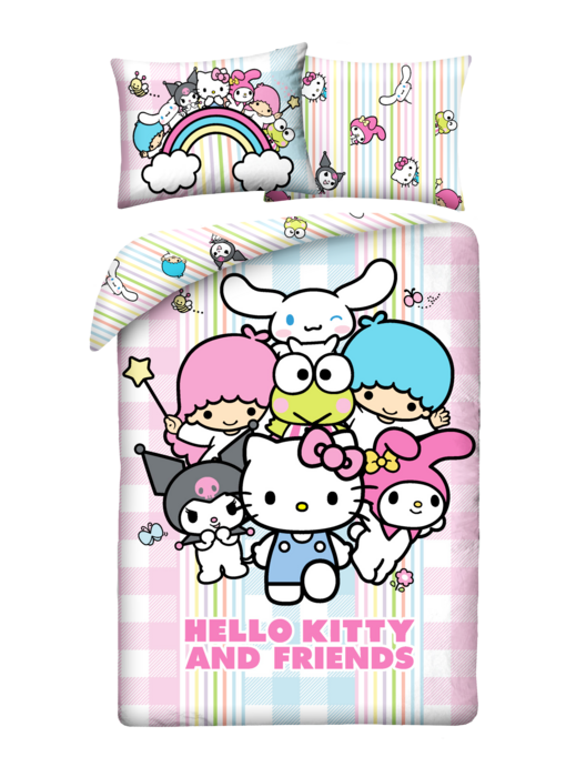 Hello Kitty & Friends Housse de couette Hello Kitty Kuromi My Melody 140 x 200 + 70 x 90 cm Polyester