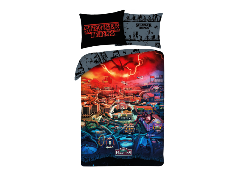 Stranger Things Housse de couette Hawkins - 140 x 200 + 70 x 90 cm - Polyester